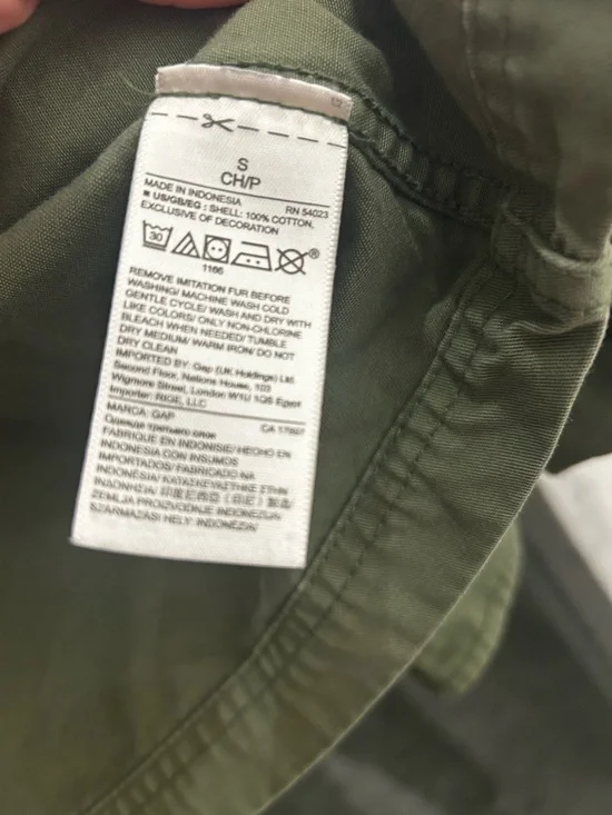 Womans GAP Cargo Olive Green Jacket with Removable Leopard Faux-Fur Collar - Picture 6 of 6